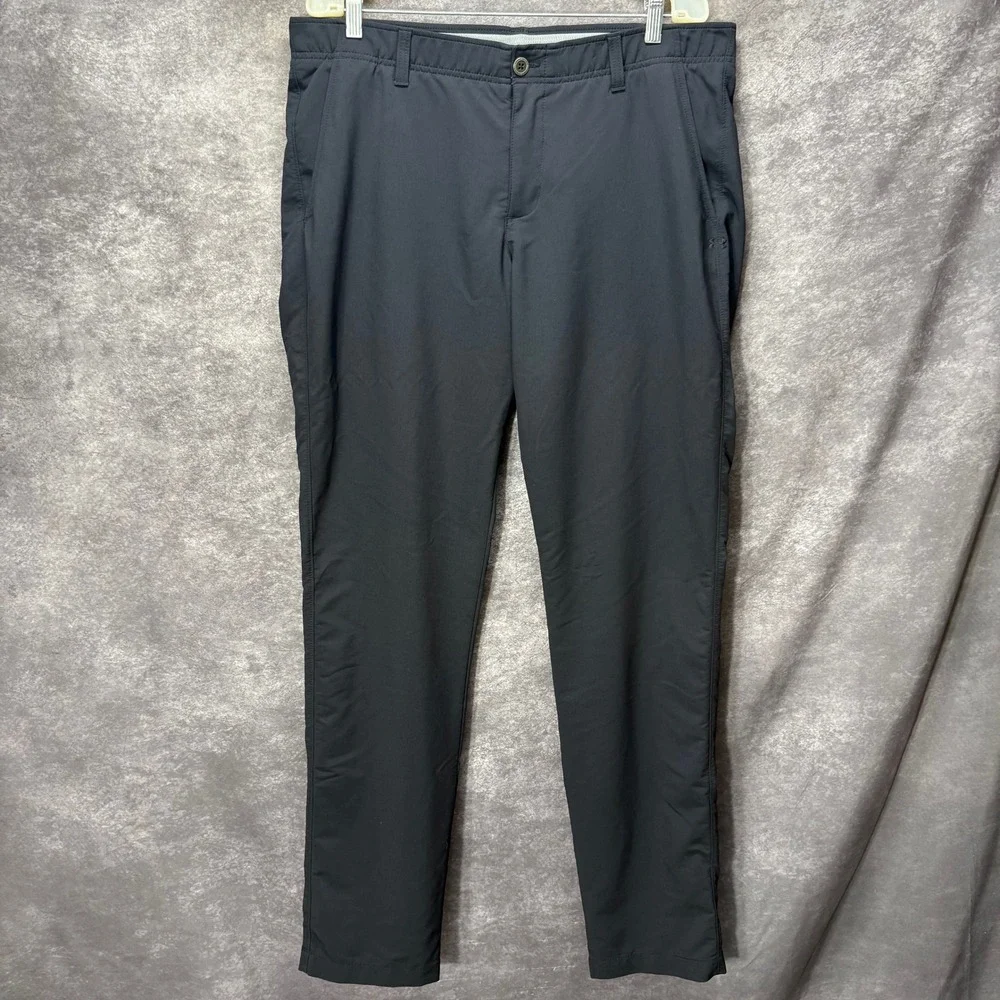 Under Armour Mens Black Performance Golf Pants Size 38x34 Tapered Leg Chino